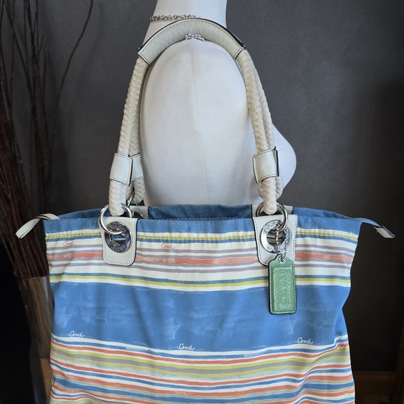 Coach Handbags - Coach Nautical Beach Multi Stripe East West Tote Bag Purse